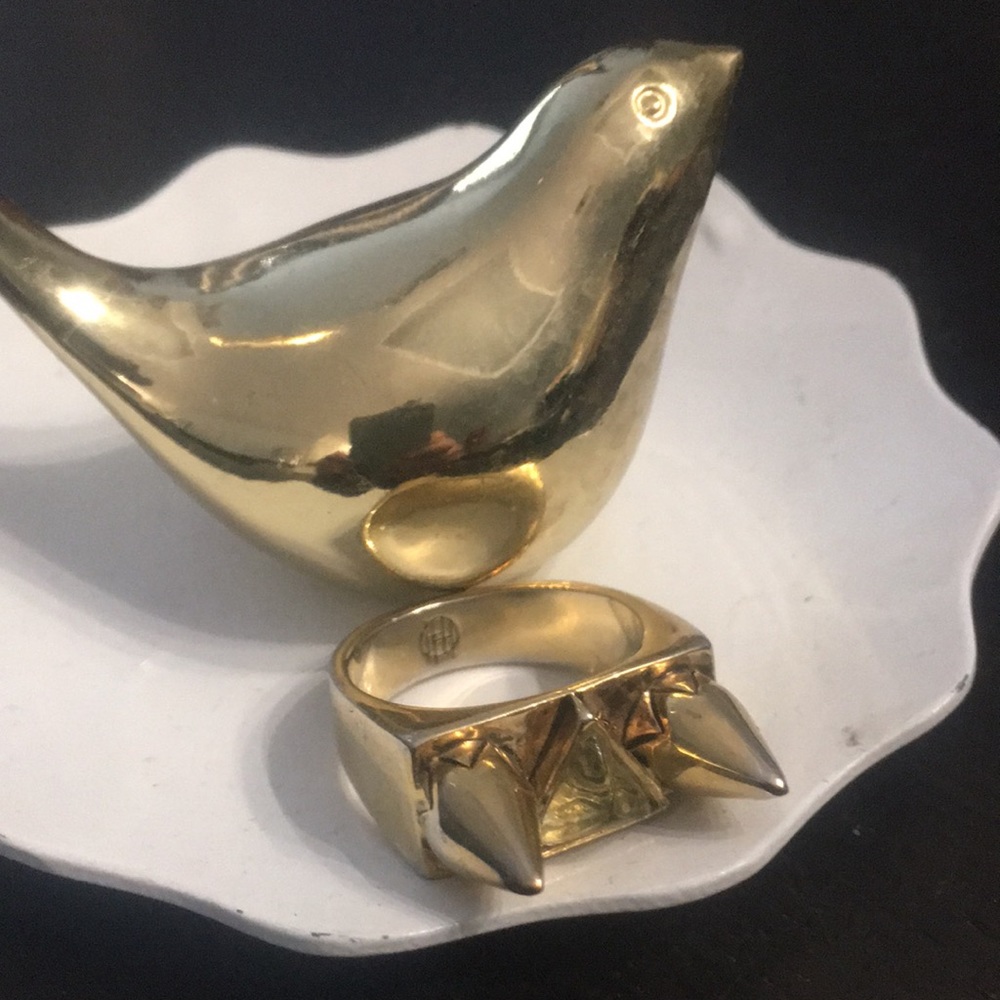 House of Harlow spike cat ears ring gold pyramid stone 7 feline burning man